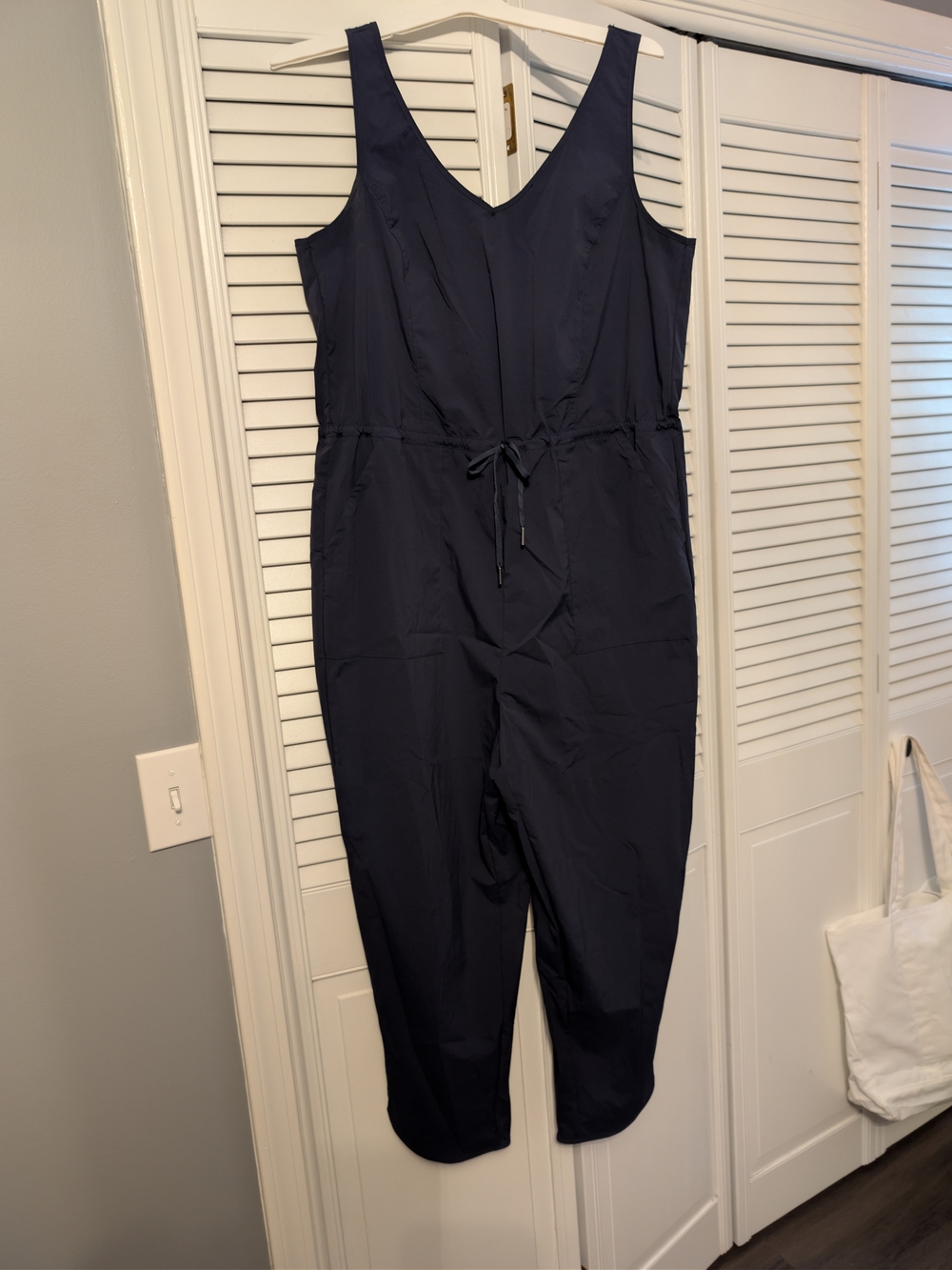 HALARA Navy Sleeveless V-Neck Jumpsuit with Drawstring Waist